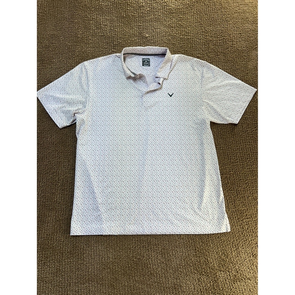Callaway Opti-Dri Mens Large Golf Polo White Purple Micro Print Performance